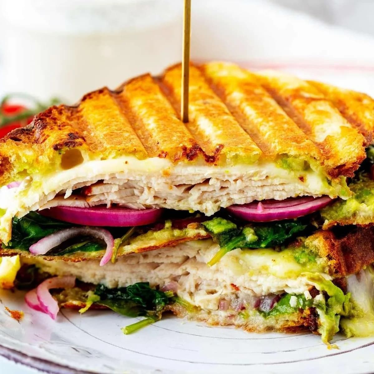 Turkey and Swiss avocado panini from the Corner Bagel menu.